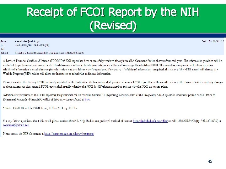 Receipt of FCOI Report by the NIH (Revised) 42 