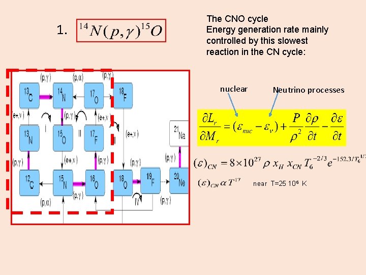 1. The CNO cycle Energy generation rate mainly controlled by this slowest reaction in
