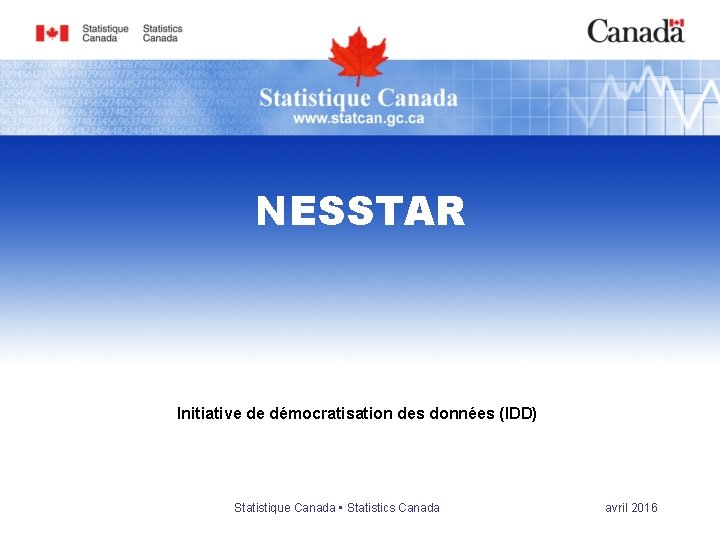 NESSTAR Initiative de démocratisation des données (IDD) Statistique Canada • Statistics Canada avril 2016