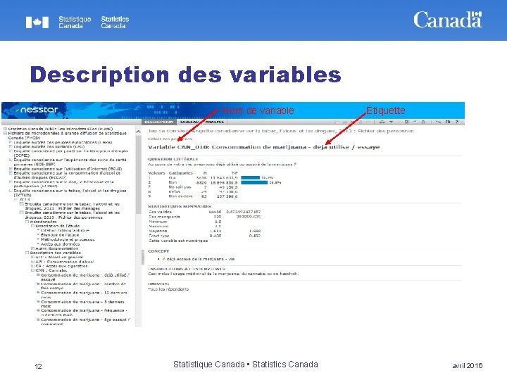 Description des variables Nom de variable 12 Statistique Canada • Statistics Canada Étiquette avril