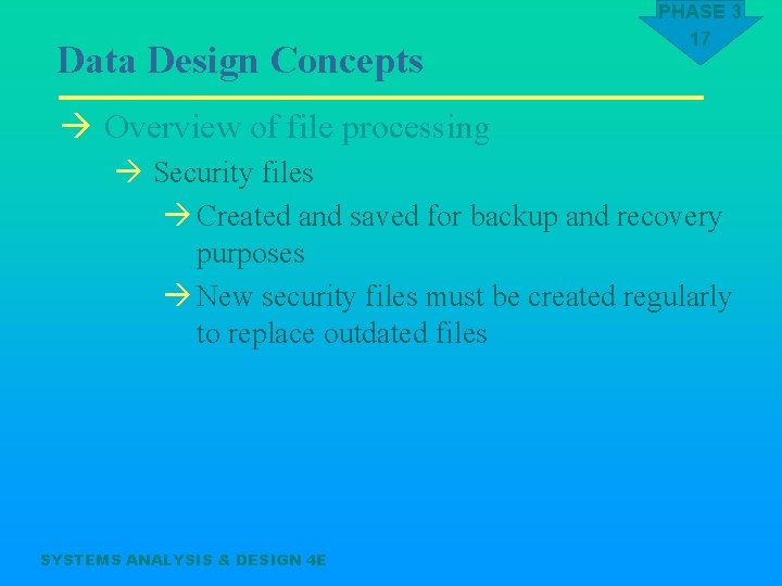Data Design Concepts PHASE 3 17 à Overview of file processing à Security files