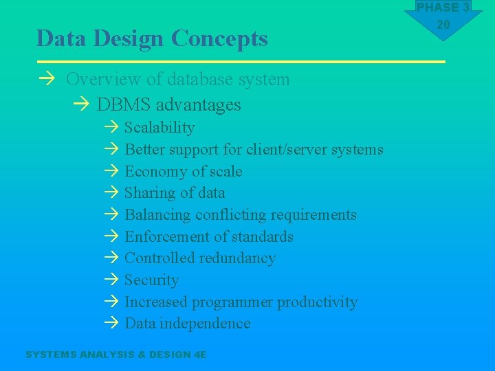 Data Design Concepts à Overview of database system à DBMS advantages à à à