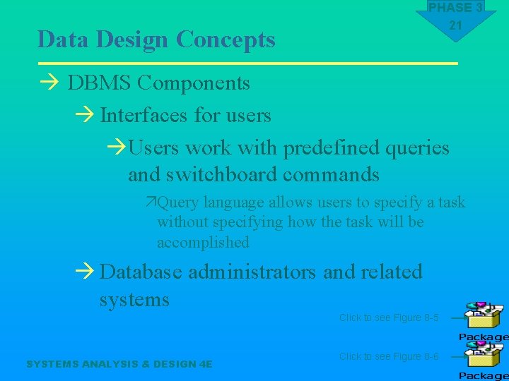 PHASE 3 21 Data Design Concepts à DBMS Components à Interfaces for users àUsers