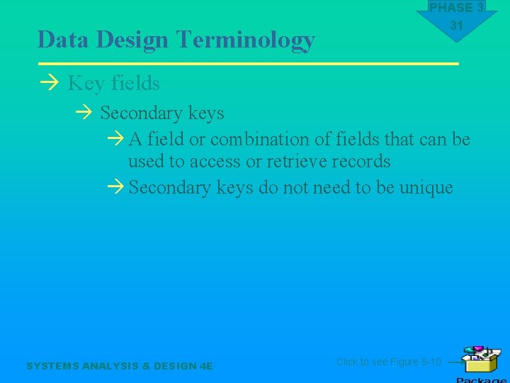 Data Design Terminology PHASE 3 31 à Key fields à Secondary keys à A