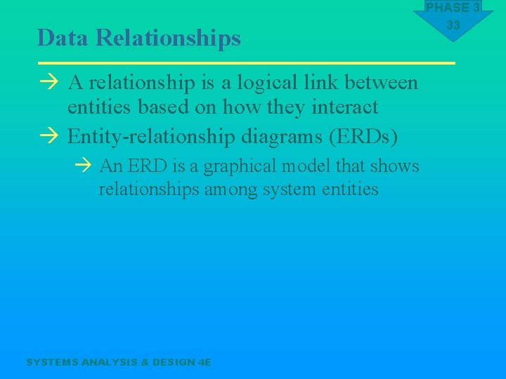Data Relationships à A relationship is a logical link between entities based on how