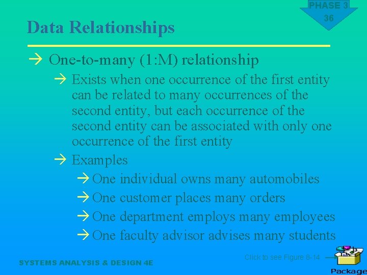 PHASE 3 36 Data Relationships à One-to-many (1: M) relationship à Exists when one