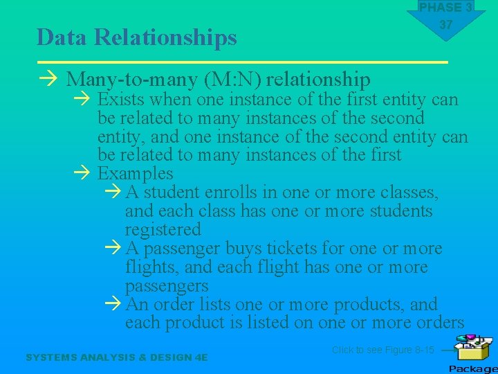 PHASE 3 37 Data Relationships à Many-to-many (M: N) relationship à Exists when one