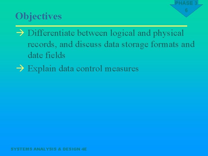 Objectives PHASE 3 6 à Differentiate between logical and physical records, and discuss data