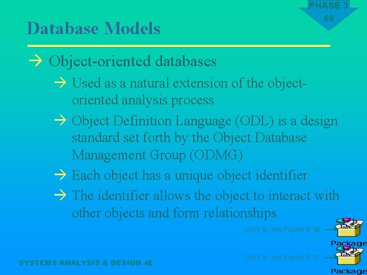 Database Models PHASE 3 60 à Object-oriented databases à Used as a natural extension