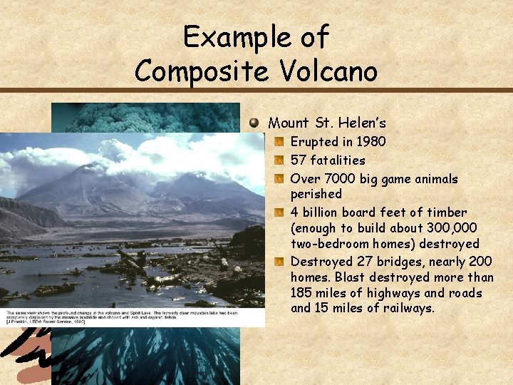 Example of Composite Volcano Mount St. Helen’s Erupted in 1980 57 fatalities Over 7000