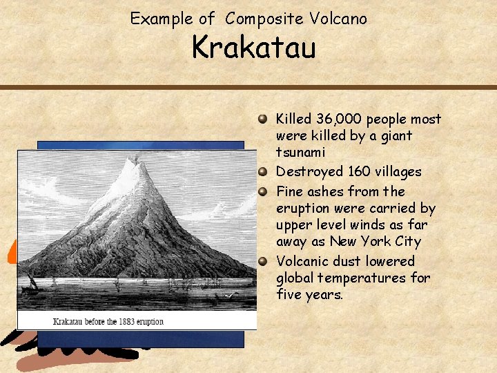 Example of Composite Volcano Krakatau Killed 36, 000 people most were killed by a