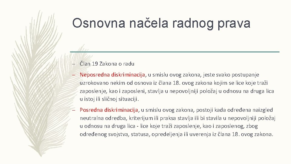 Osnovna načela radnog prava – Član 19 Zakona o radu – Neposredna diskriminacija, u