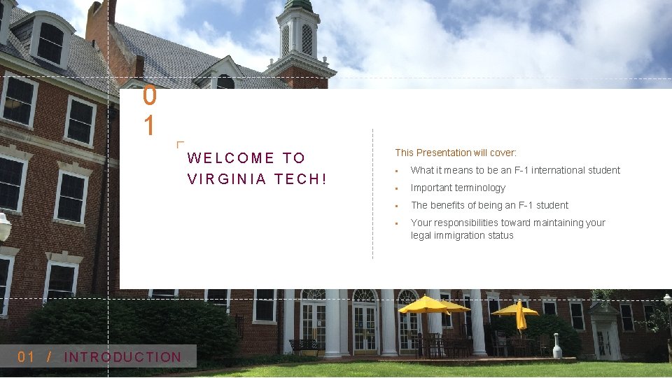 0 1 WELCOME TO VIRGINIA TECH! 01 / I N T R O D