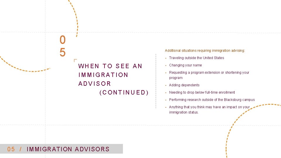 0 5 Additional situations requiring immigration advising: WHEN TO SEE AN IMMIGRATION ADVISOR (CONTINUED)