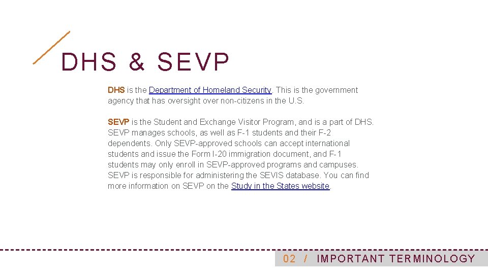 DHS & SEVP DHS is the Department of Homeland Security. This is the government