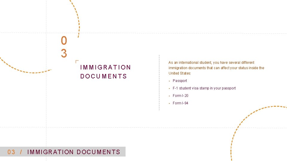 0 3 IMMIGRATION DOCUMENTS 03 / IMMIGRAT IO N DOCUMENTS As an international student,