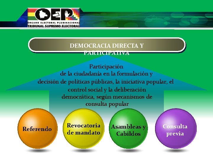DEMOCRACIA DIRECTA Y PARTICIPATIVA Participación de la ciudadanía en la formulación y decisión de