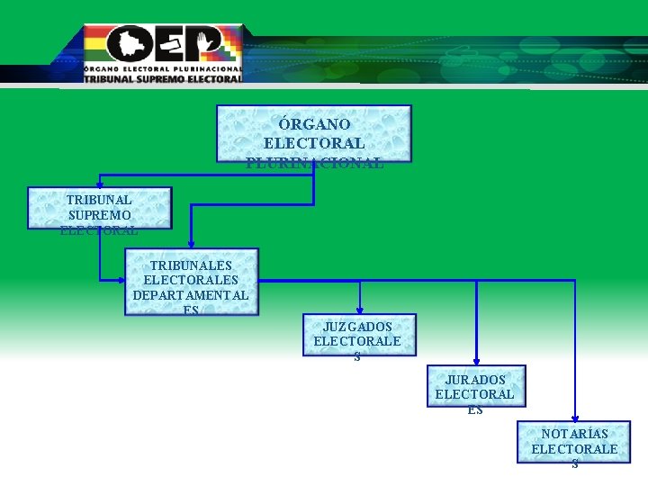 ÓRGANO ELECTORAL PLURINACIONAL TRIBUNAL SUPREMO ELECTORAL TRIBUNALES ELECTORALES DEPARTAMENTAL ES JUZGADOS ELECTORALE S JURADOS