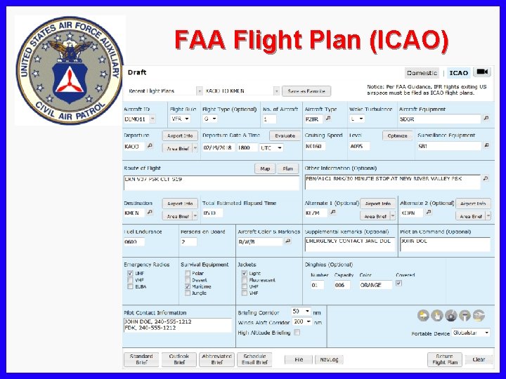 FAA Flight Plan (ICAO) 