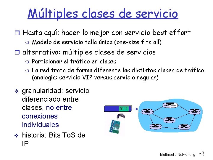 Múltiples clases de servicio Hasta aquí: hacer lo mejor con servicio best effort Modelo