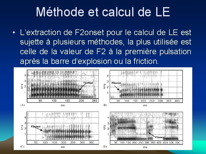 Méthode et calcul de LE • L’extraction de F 2 onset pour le calcul