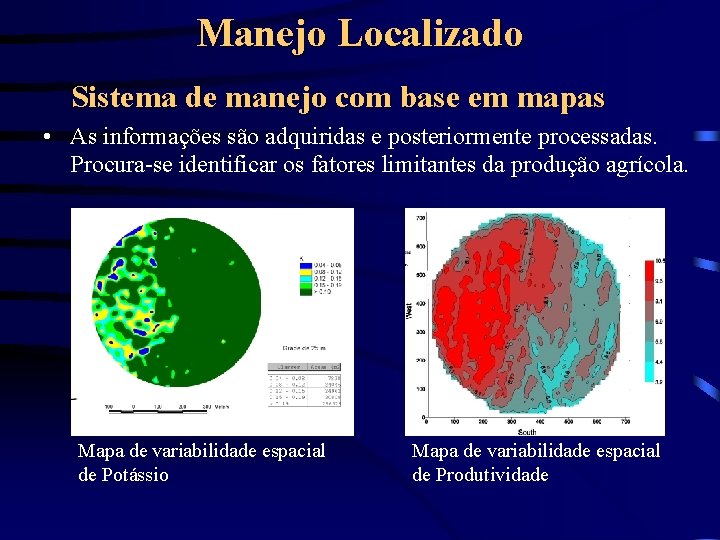 Manejo Localizado Sistema de manejo com base em mapas • As informações são adquiridas