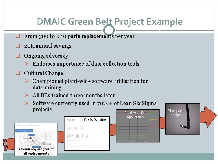 DMAIC Green Belt Project Example q From 300 to < 10 parts replacements per