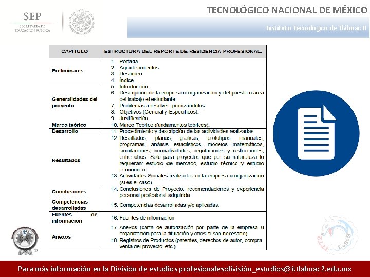 TECNOLÓGICO NACIONAL DE MÉXICO Instituto Tecnológico de Tláhuac II Para más información en la