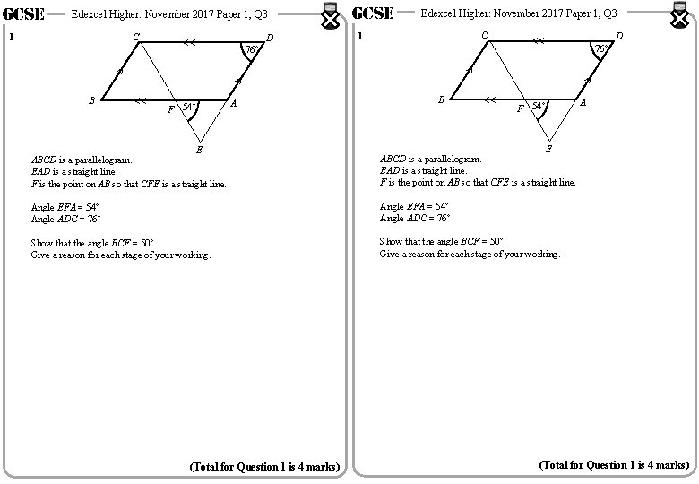 GCSE Edexcel Higher: November 2017 Paper 1, Q 3 C 1 D << GCSE