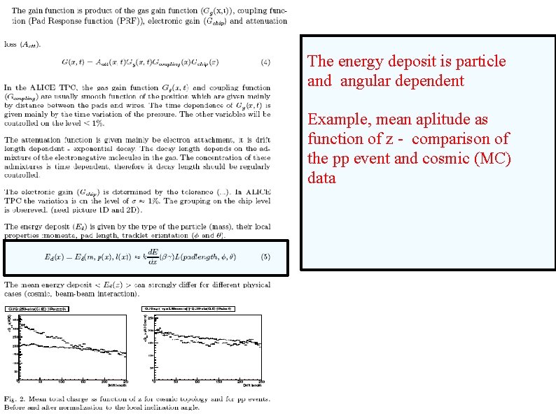 The energy deposit is particle and angular dependent Example, mean aplitude as function of