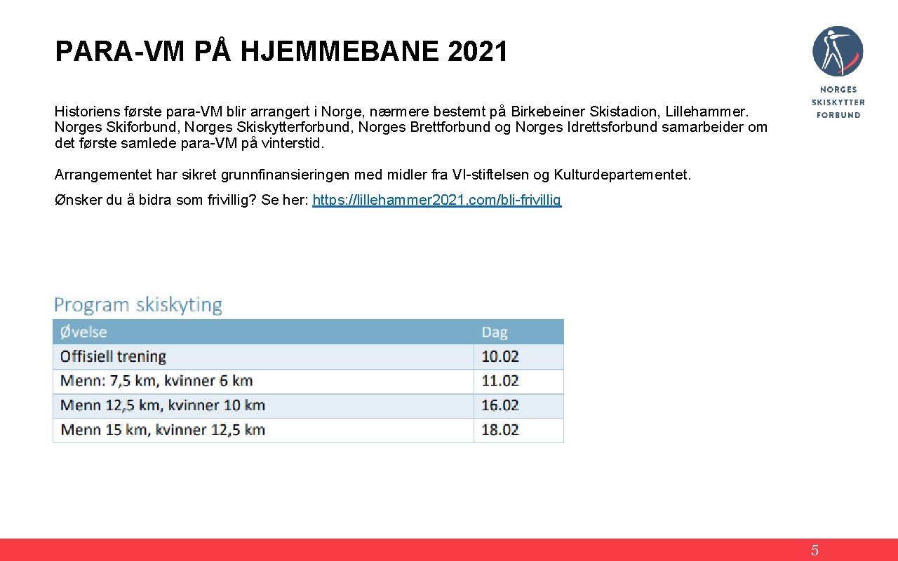 PARA-VM PÅ HJEMMEBANE 2021 Historiens første para-VM blir arrangert i Norge, nærmere bestemt på