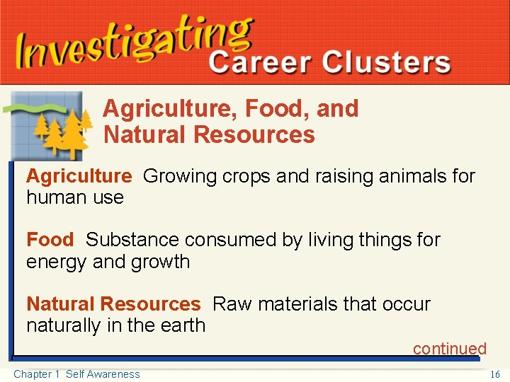 Your Personality and Learning Styles Investigating Career Clusters Agriculture, Food, and Natural Resources Agriculture