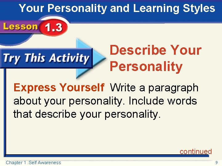 Your Personality and Learning Styles Try This Activity Describe Your Personality Express Yourself Write