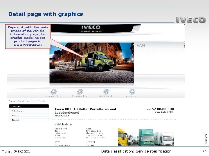 Detail page with graphics Filename Keyvisual, with the main image of the vehicle information