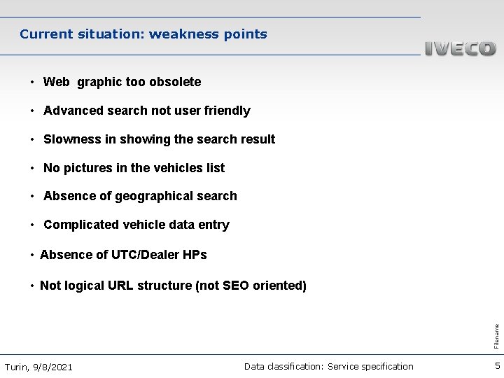 Current situation: weakness points • Web graphic too obsolete • Advanced search not user