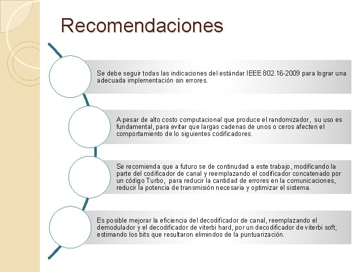 Recomendaciones Se debe seguir todas las indicaciones del estándar IEEE 802. 16 -2009 para