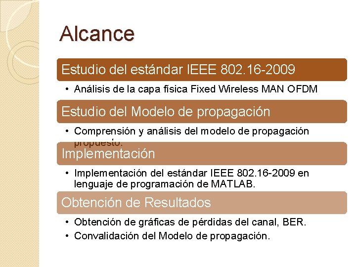 Alcance Estudio del estándar IEEE 802. 16 -2009 • Análisis de la capa física