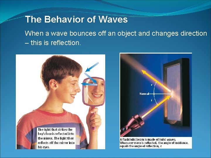 The Behavior of Waves When a wave bounces off an object and changes direction