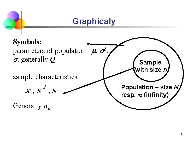 Graphicaly Symbols: parameters of population: , 2, , generally Q sample characteristics : Sample