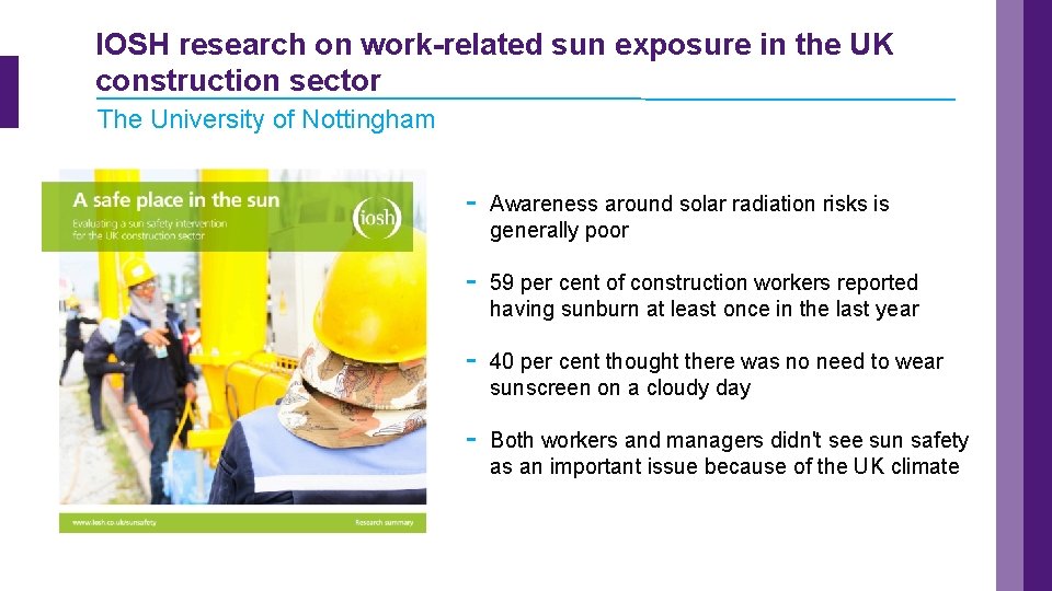 IOSH research on work-related sun exposure in the UK construction sector The University of