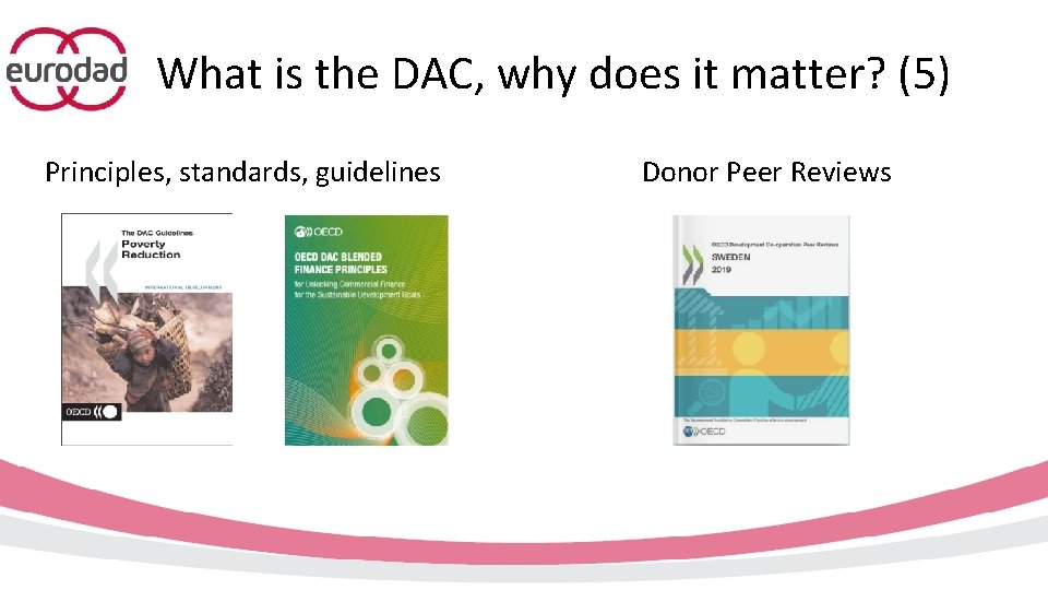 What is the DAC, why does it matter? (5) Principles, standards, guidelines Donor Peer