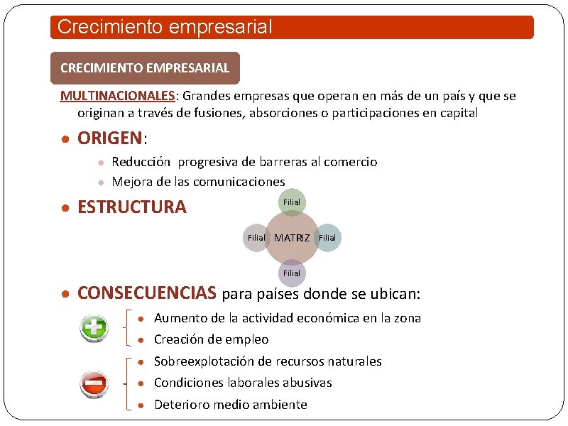 Crecimiento empresarial CRECIMIENTO EMPRESARIAL MULTINACIONALES: Grandes empresas que operan en más de un país