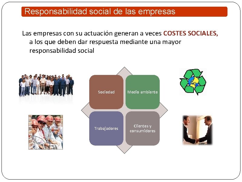 Responsabilidad social de las empresas Las empresas con su actuación generan a veces COSTES