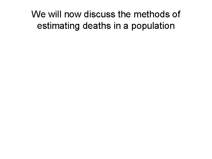 We will now discuss the methods of estimating deaths in a population 