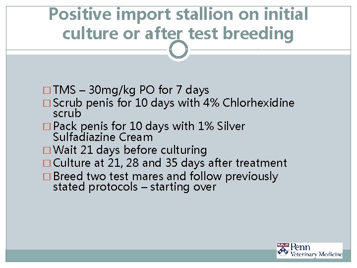 Positive import stallion on initial culture or after test breeding � TMS – 30
