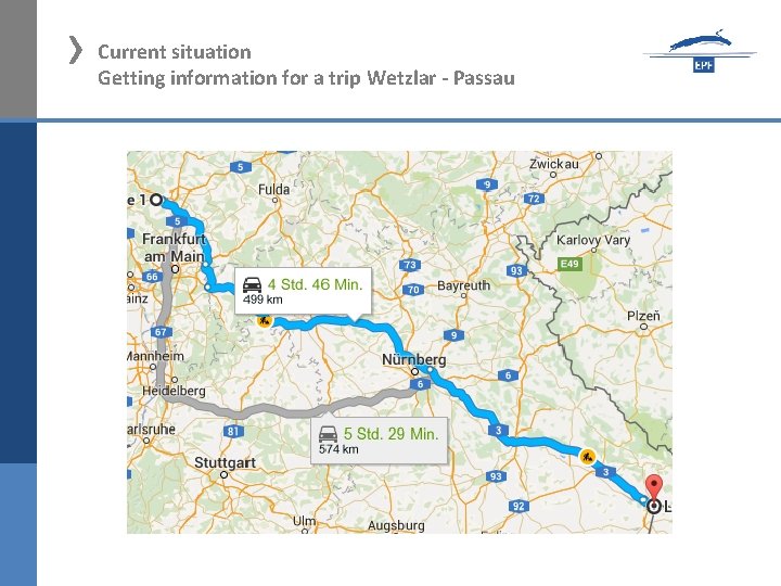› Current situation Getting information for a trip Wetzlar - Passau 
