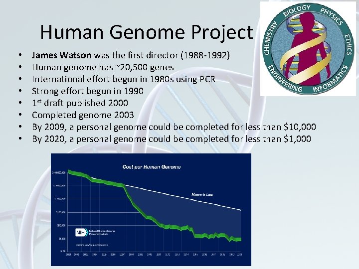 Human Genome Project • • James Watson was the first director (1988 -1992) Human