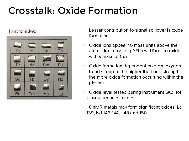 Crosstalk: Oxide Formation Lanthanides: • Lesser contribution to signal spillover is oxide formation •