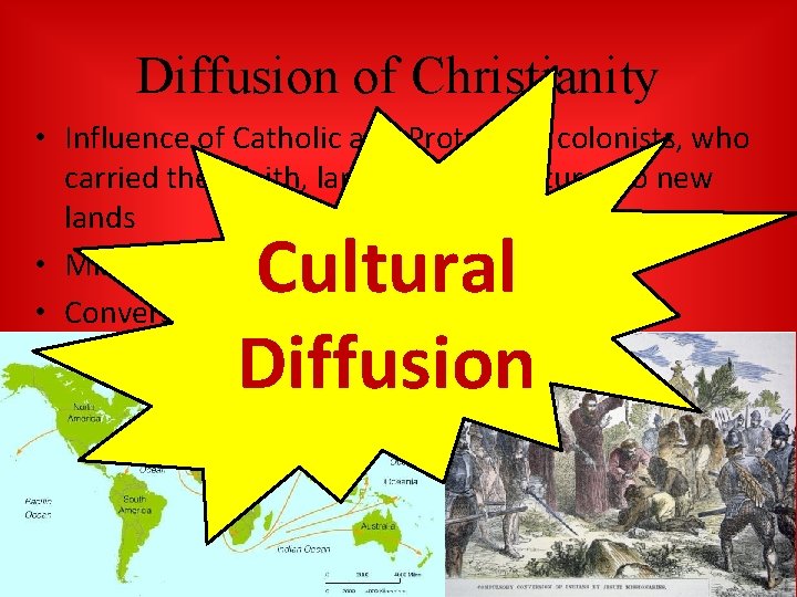 Diffusion of Christianity • Influence of Catholic and Protestant colonists, who carried their faith,