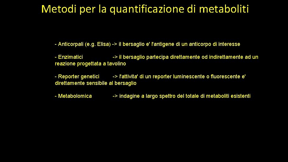 Metodi per la quantificazione di metaboliti - Anticorpali (e. g. Elisa) -> il bersaglio
